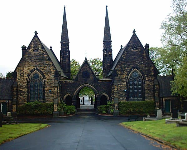 Pair of chapels at Tinsley Park Cemetery in Sheffield, South Yorkshire
