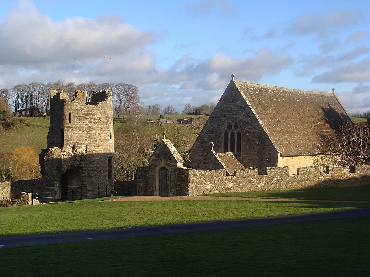 Chapel of St Leonard, perimeter wall and gateway, Farleigh Hungerford Castle in Bradford on Avon, Wiltshire